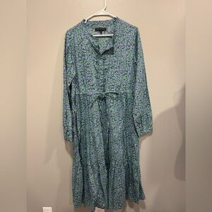 DownEast Floral Long Sleeve Tiered Dress Size Large